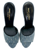 Saint Laurent Denim Monogram La 16 Mule Heel Sandals Size 39