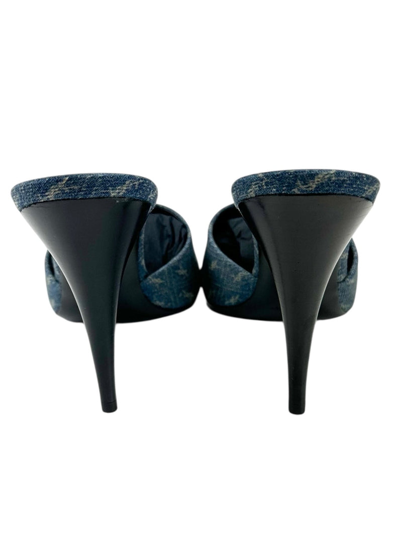 Saint Laurent Denim Monogram La 16 Mule Heel Sandals Size 39