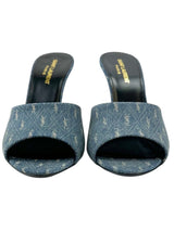 Saint Laurent Denim Monogram La 16 Mule Heel Sandals Size 39