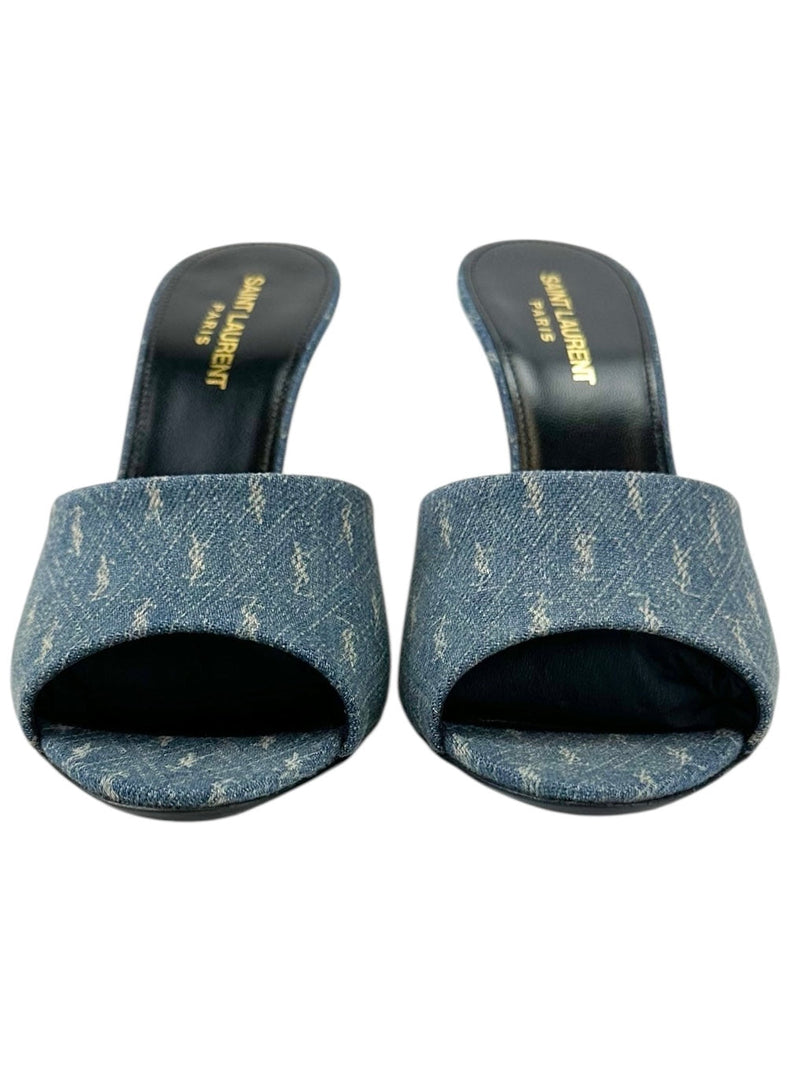 Saint Laurent Denim Monogram La 16 Mule Heel Sandals Size 39