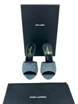 Saint Laurent Denim Monogram La 16 Mule Heel Sandals Size 39