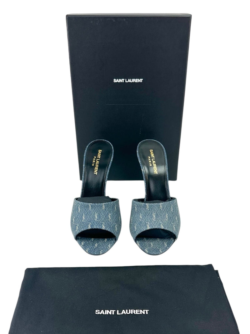 Saint Laurent Denim Monogram La 16 Mule Heel Sandals Size 39