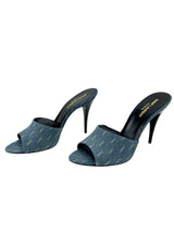 Saint Laurent Denim Monogram La 16 Mule Heel Sandals Size 39