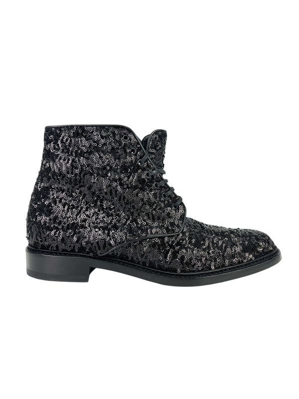 Saint Laurent Black Sequin Boots Size 40