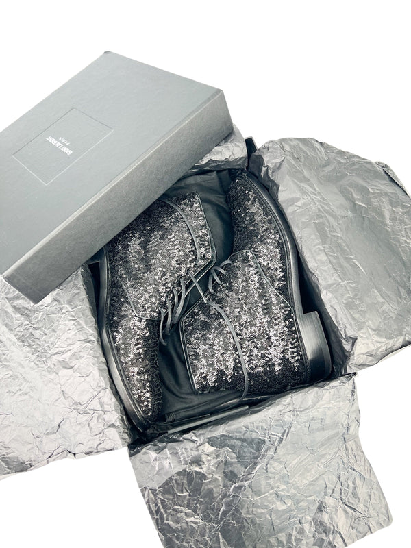 Saint Laurent Black Sequin Boots Size 40