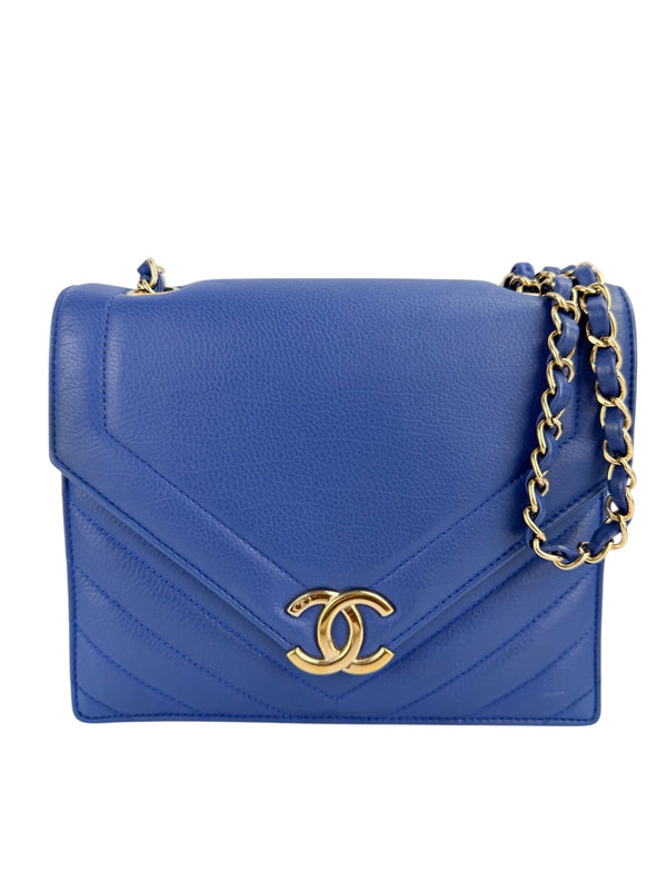 Chanel Blue Calfskin Coco Envelope Flap Bag