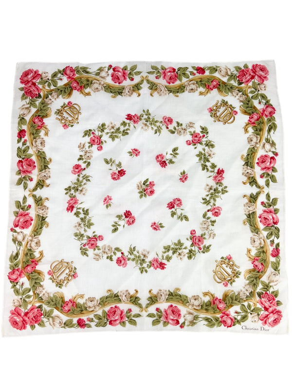 Christian Dior Pink and Green Floral Scarf