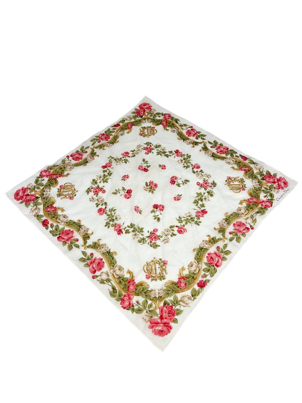 Christian Dior Pink and Green Floral Scarf