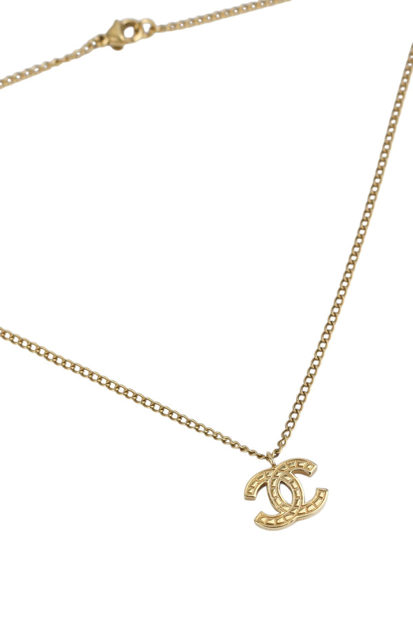 Chanel Gold Tone CC Textured Charm Necklace