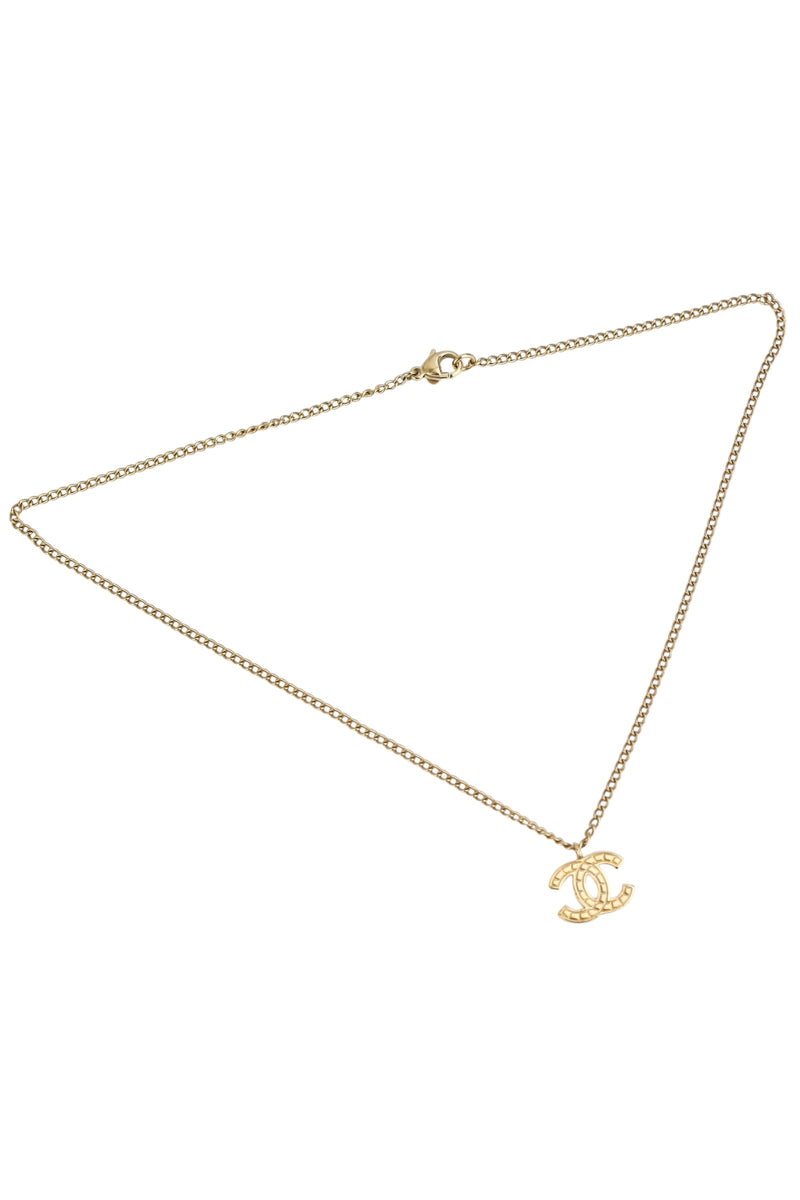 Chanel Gold Tone CC Textured Charm Necklace