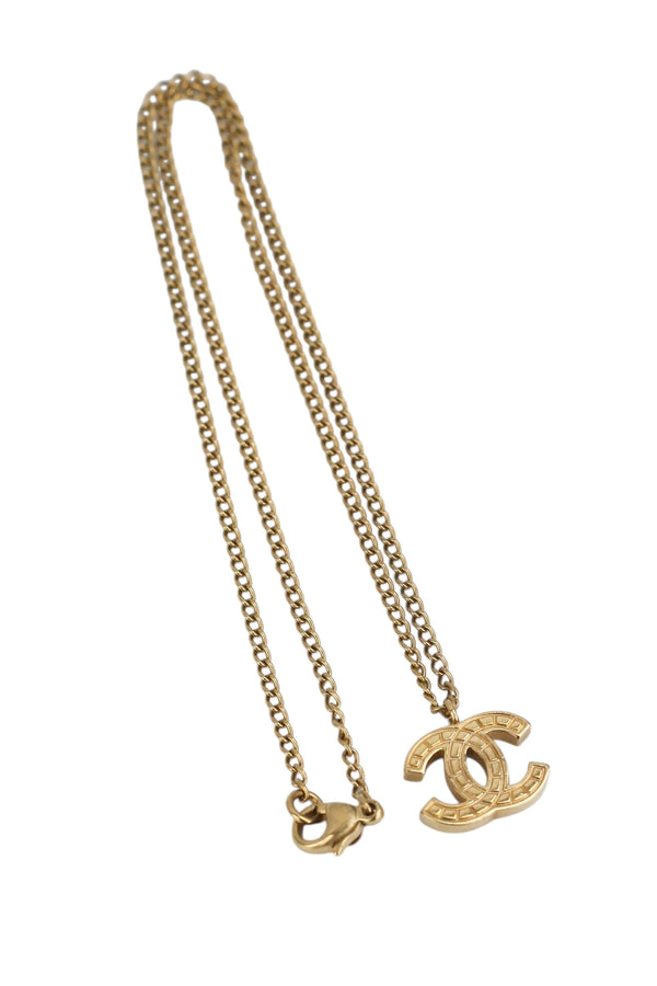Chanel Gold Tone CC Textured Charm Necklace