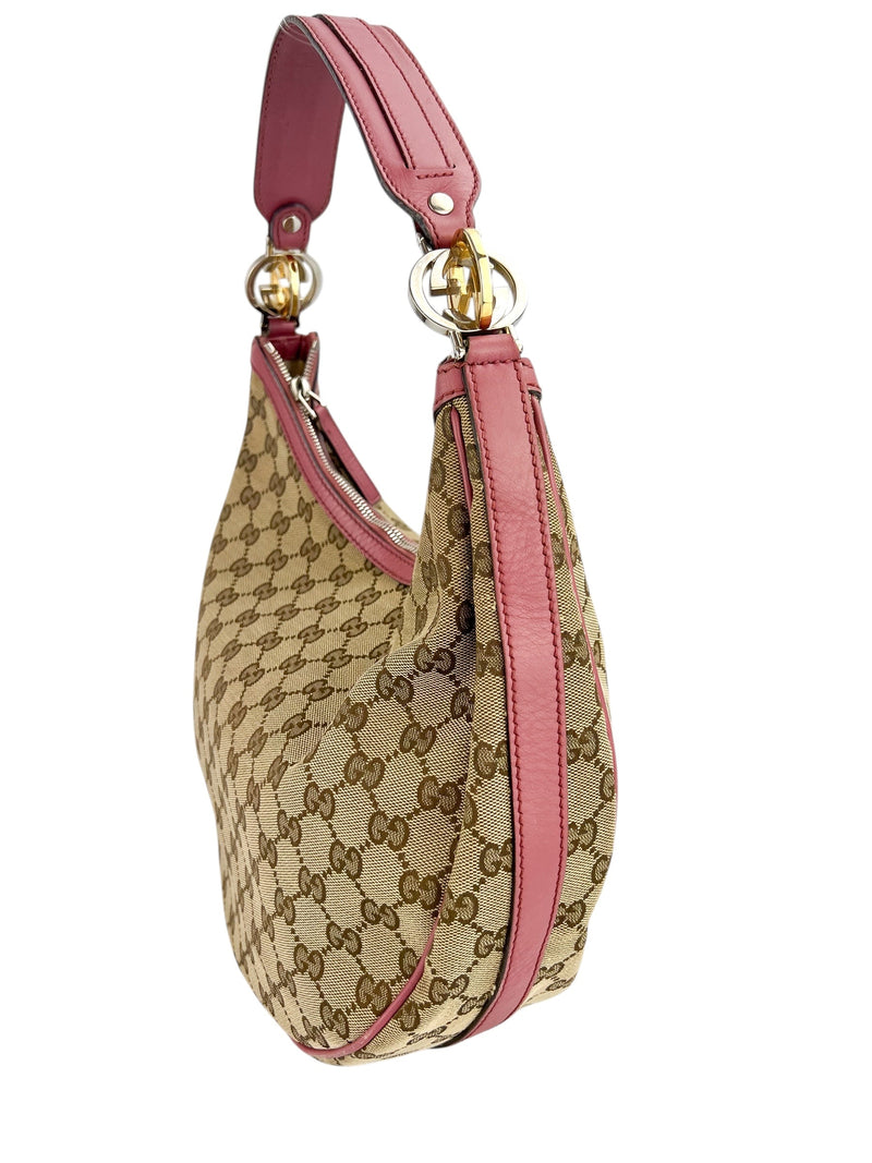 Gucci Monogram Canvas Leather Trim Hobo
