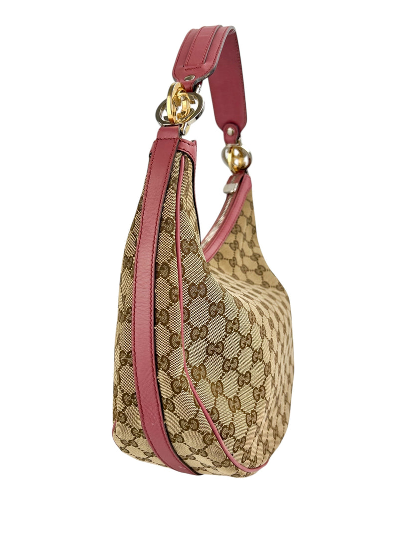 Gucci Monogram Canvas Leather Trim Hobo