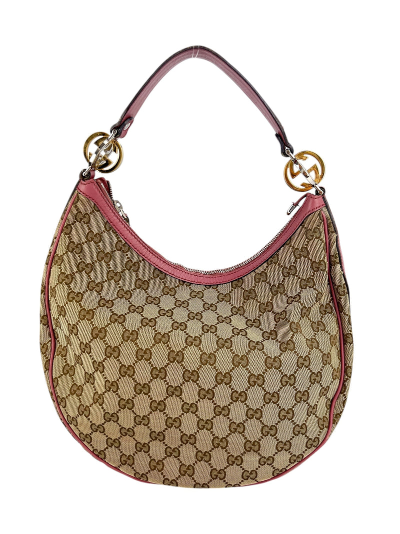 Gucci Monogram Canvas Leather Trim Hobo