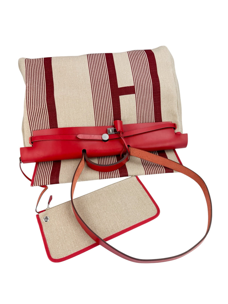Hermes Red Toile de Camp Vache Hunter Zip Herbag