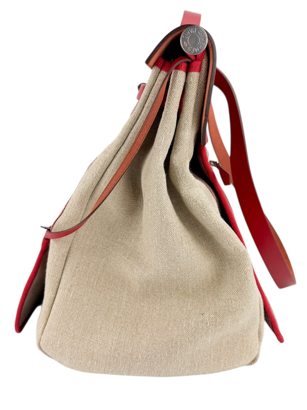 Hermes Red Toile de Camp Vache Hunter Zip Herbag