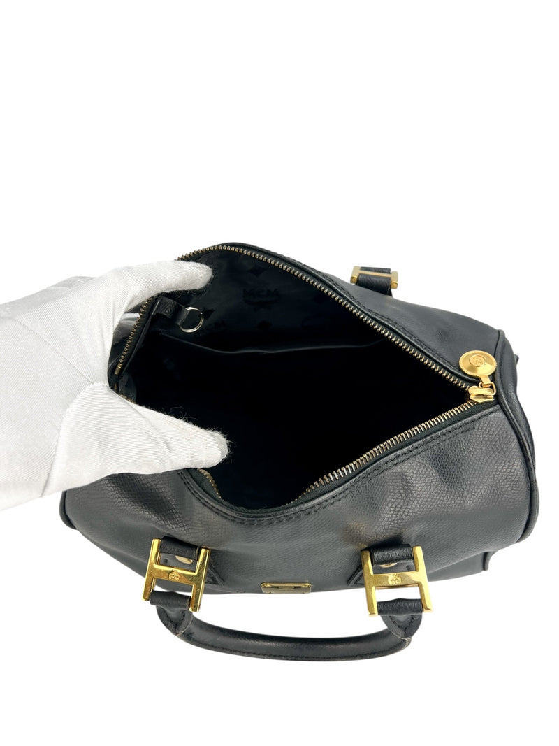 MCM Black Leather Heritage Boston Bag