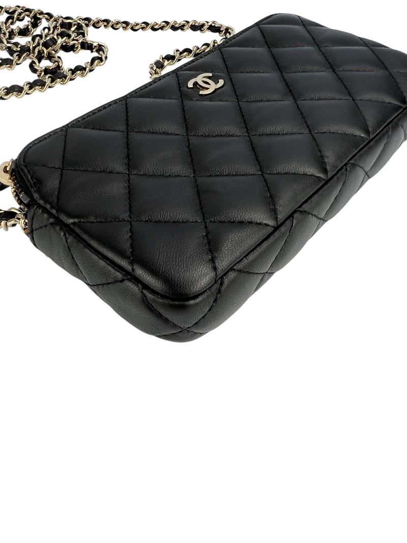 Chanel Black Lambskin Zip WOC Full Set
