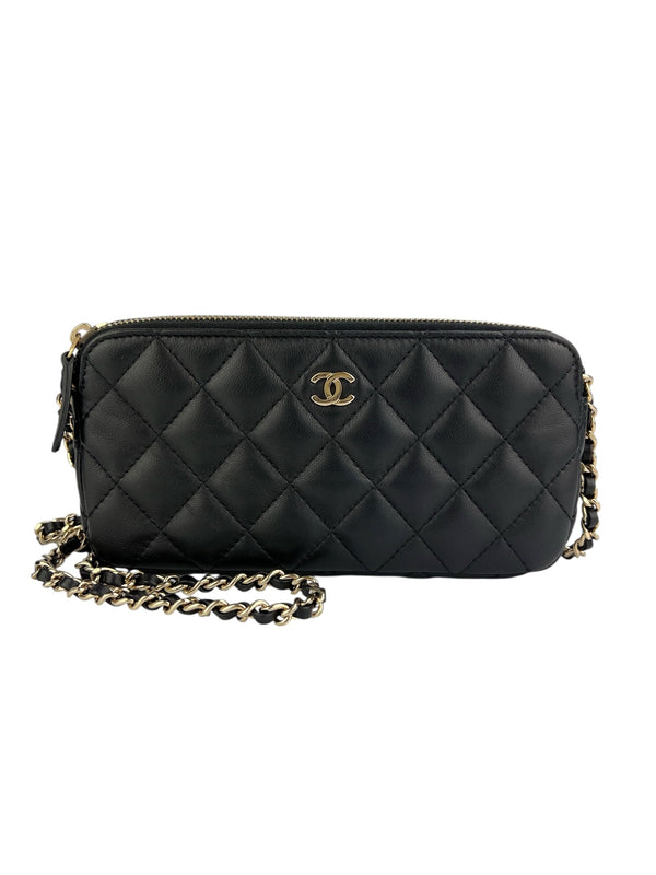 Chanel Black Lambskin Zip WOC Full Set