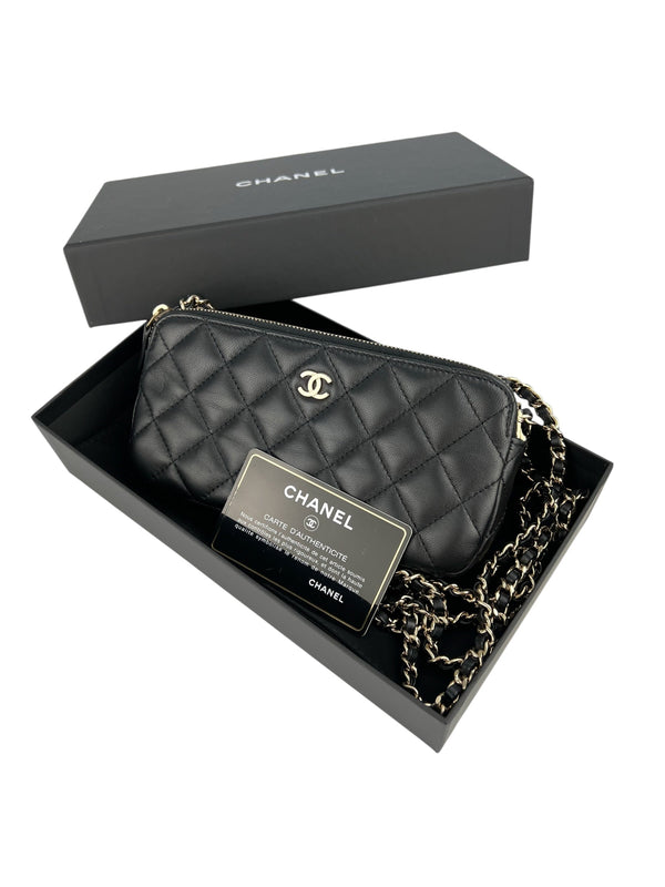 Chanel Black Lambskin Zip WOC Full Set