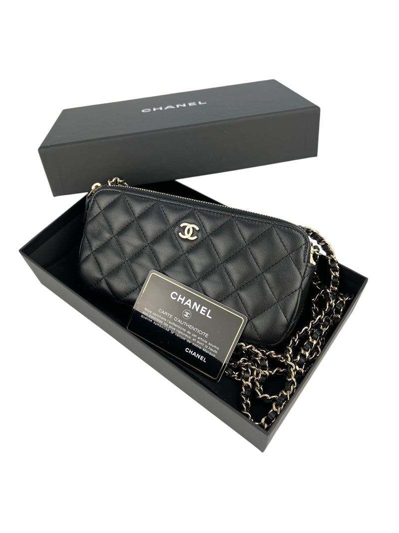 Chanel Black Lambskin Zip WOC Full Set