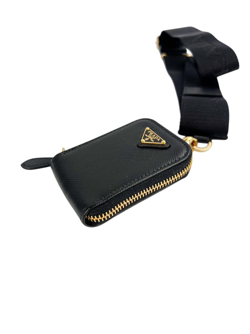 Prada Re-Edition Saffiano Black Leather Pouch & Strap