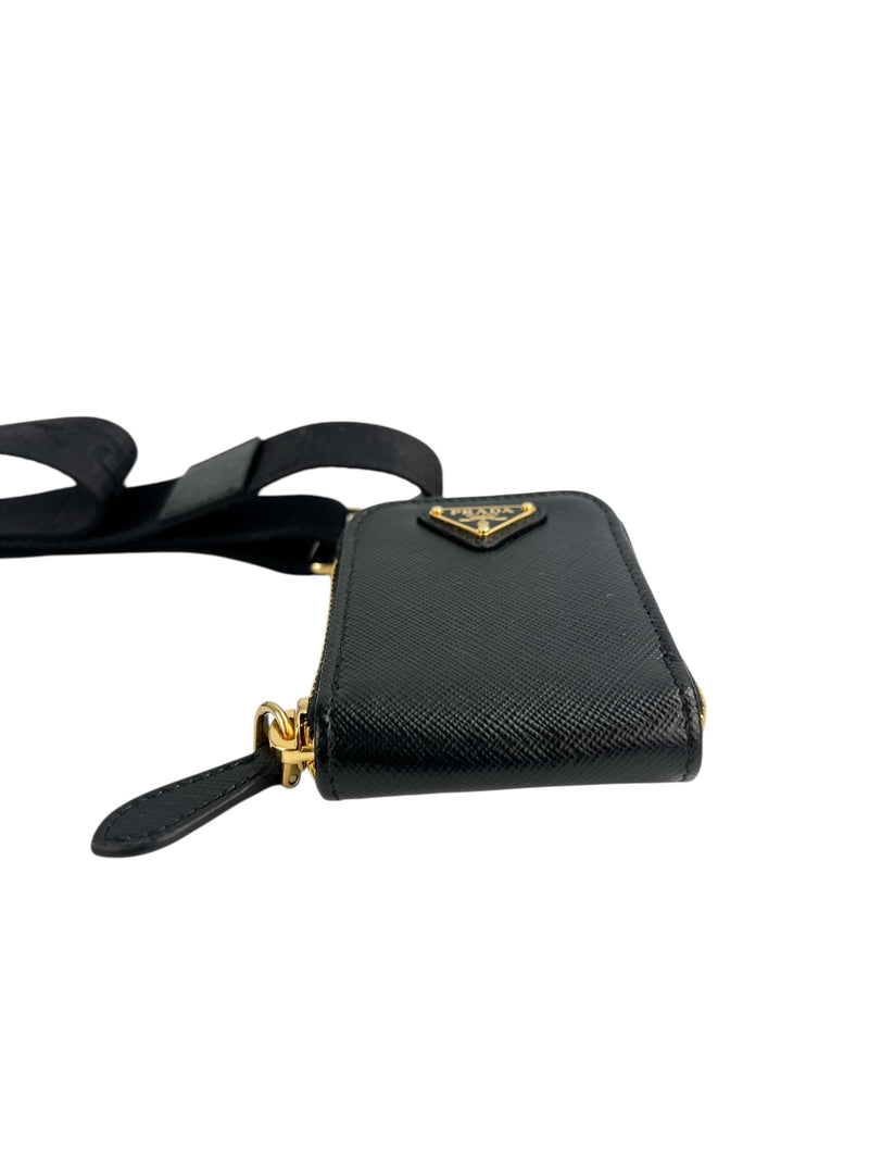 Prada Re-Edition Saffiano Black Leather Pouch & Strap