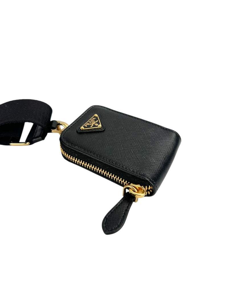 Prada Re-Edition Saffiano Black Leather Pouch & Strap
