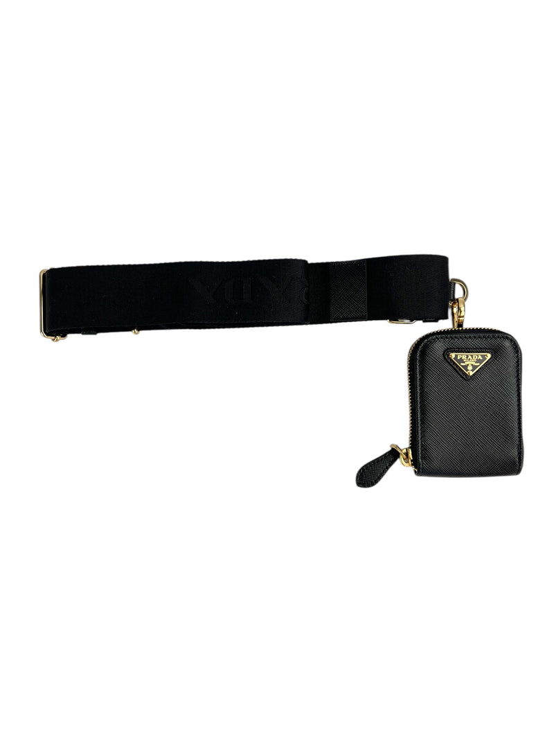Prada Re-Edition Saffiano Black Leather Pouch & Strap