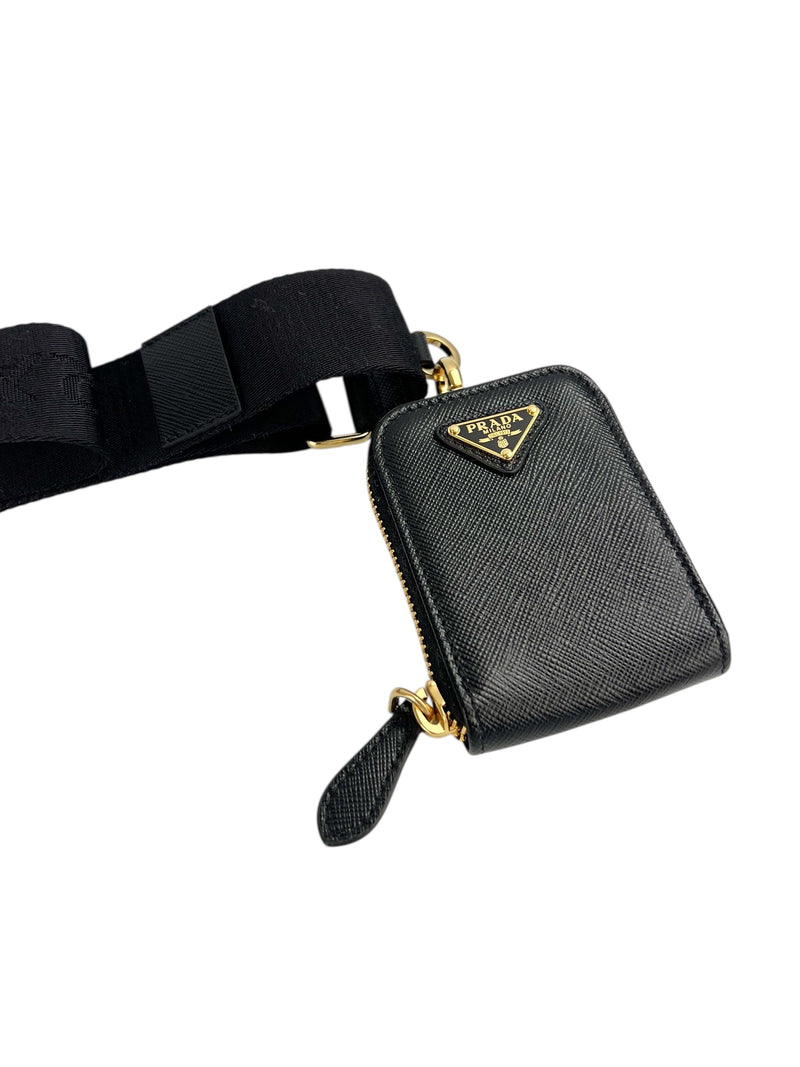 Prada Re-Edition Saffiano Black Leather Pouch & Strap