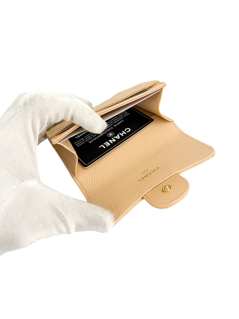 Classic Beige Caviar Classic Flap Card Holder (FULL SET)
