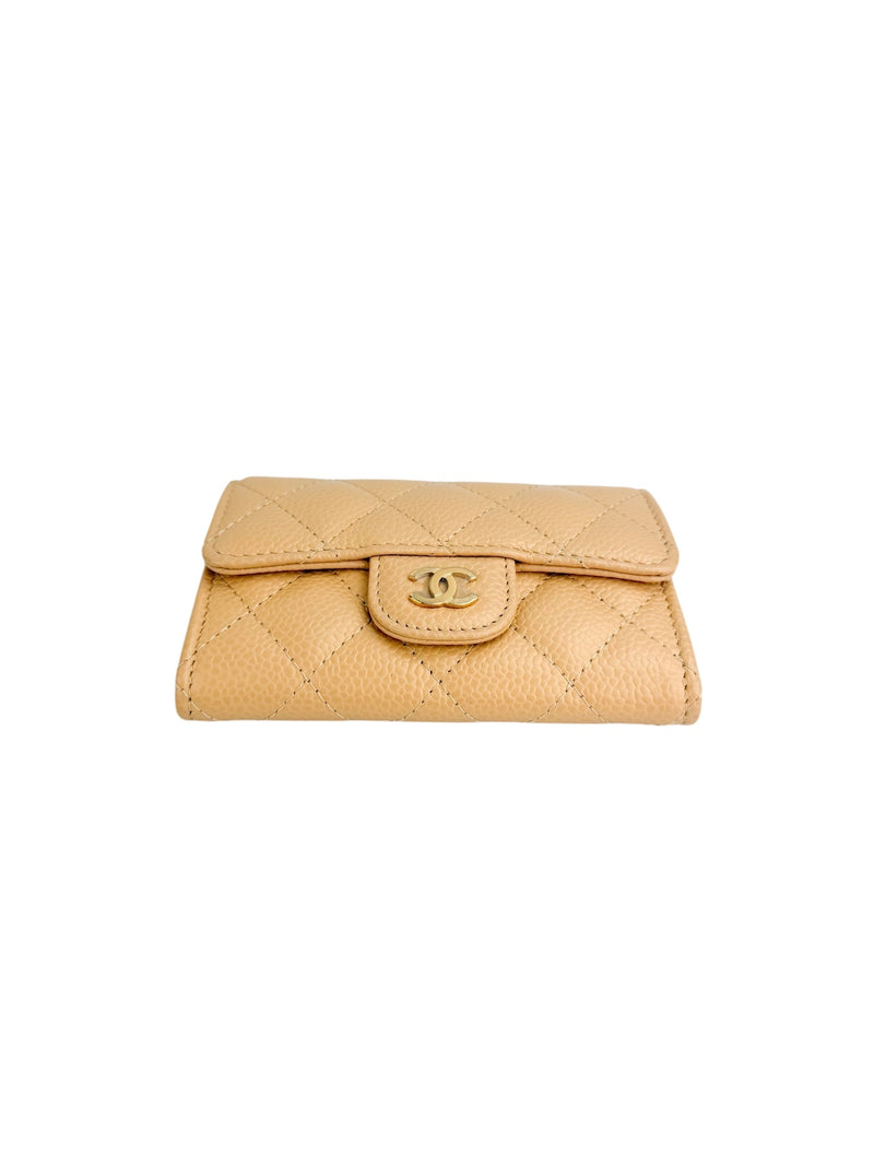 Classic Beige Caviar Classic Flap Card Holder (FULL SET)