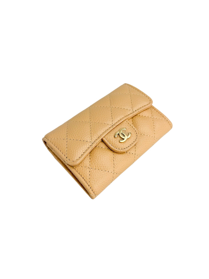Classic Beige Caviar Classic Flap Card Holder (FULL SET)