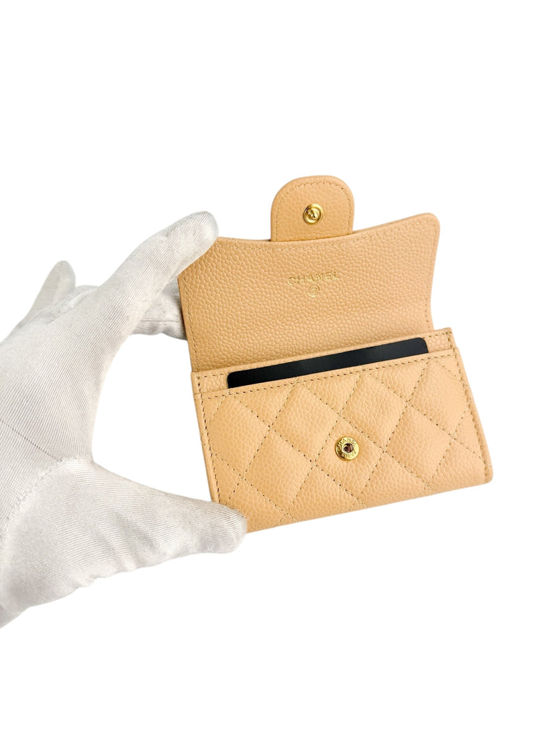 Classic Beige Caviar Classic Flap Card Holder (FULL SET)