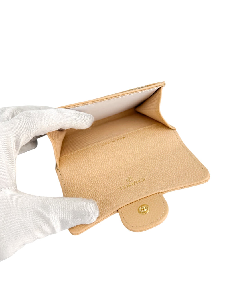 Classic Beige Caviar Classic Flap Card Holder (FULL SET)