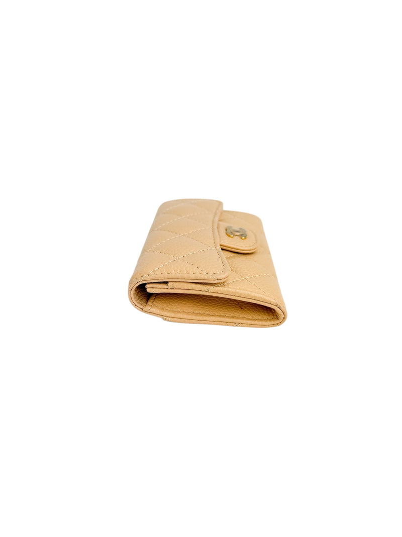 Classic Beige Caviar Classic Flap Card Holder (FULL SET)