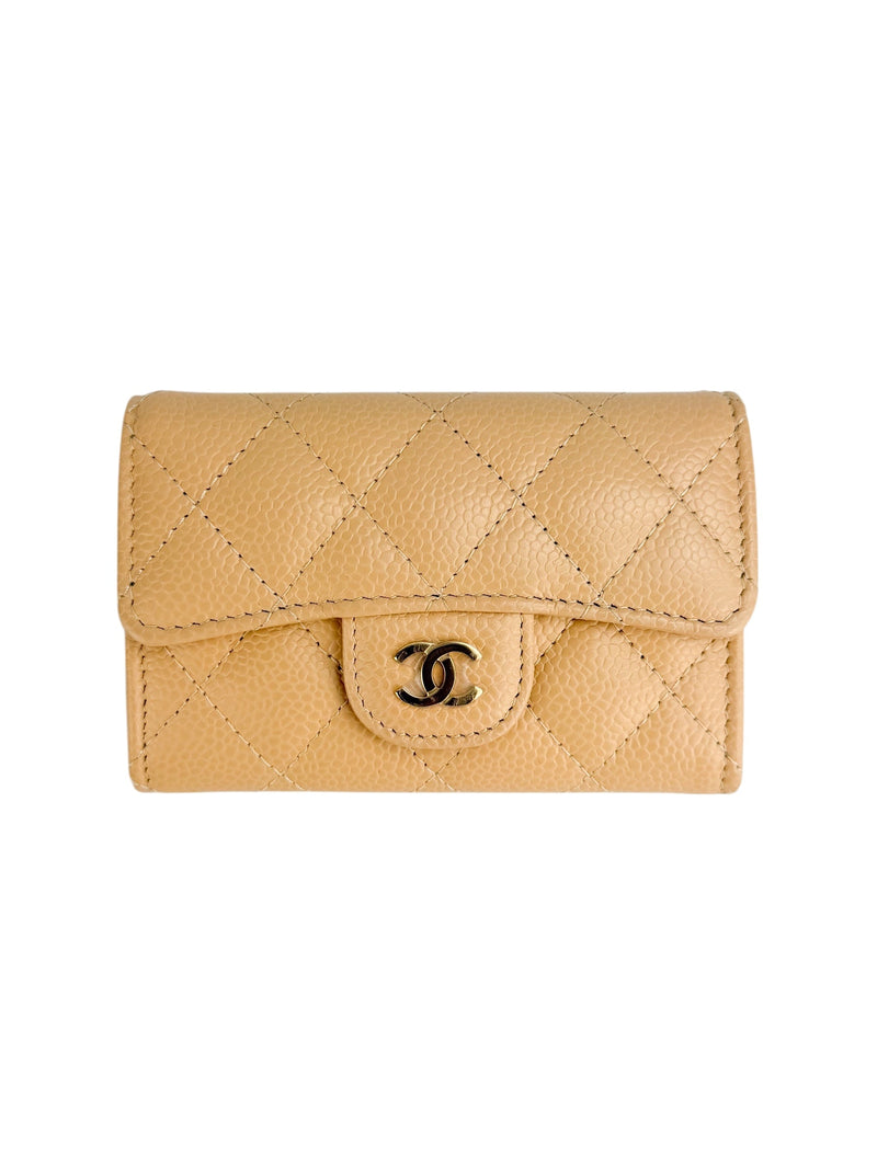 Classic Beige Caviar Classic Flap Card Holder (FULL SET)