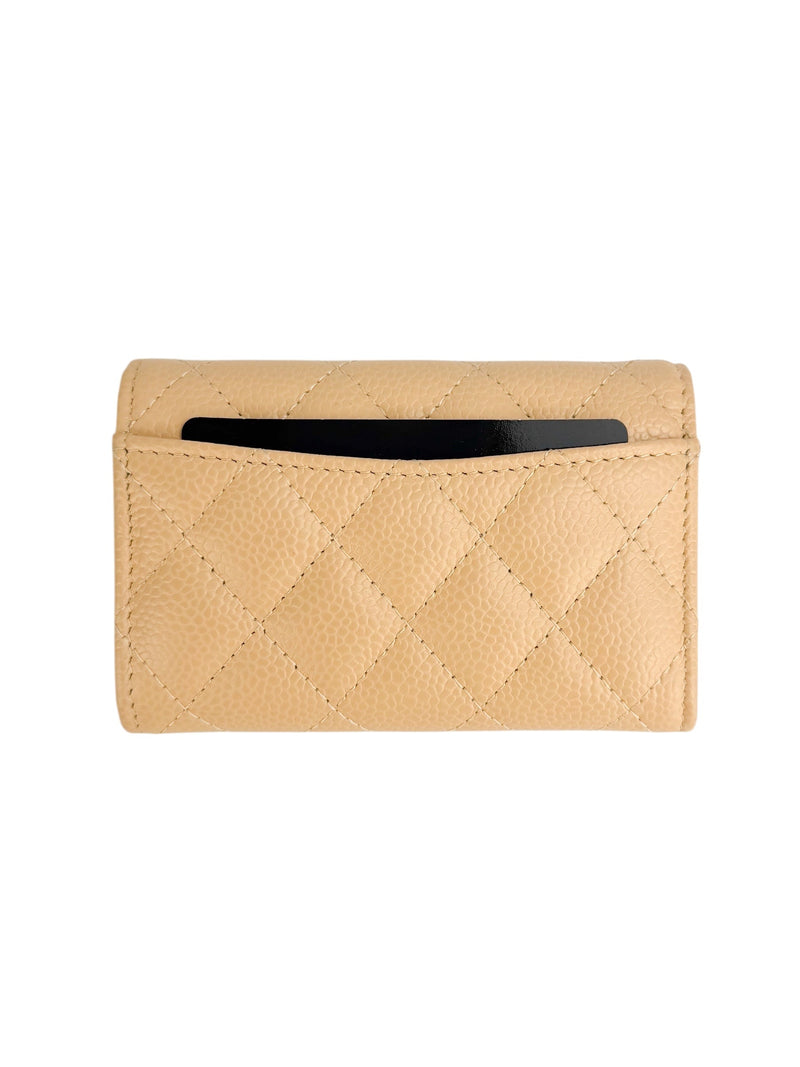 Classic Beige Caviar Classic Flap Card Holder (FULL SET)