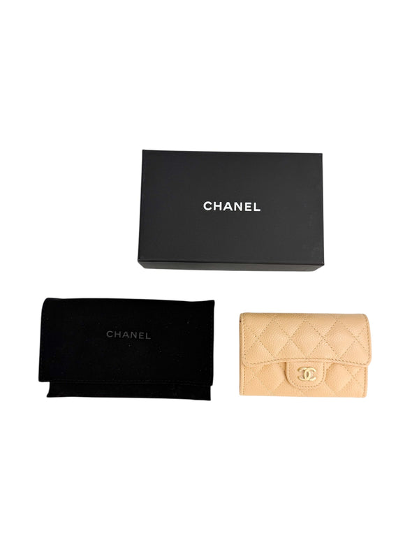 Classic Beige Caviar Classic Flap Card Holder (FULL SET)