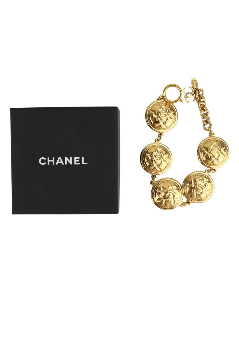 Chanel Vintage 24k Gold Plated Medallion Bracelet