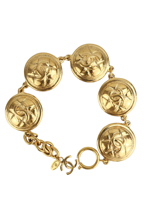 Chanel Vintage 24k Gold Plated Medallion Bracelet