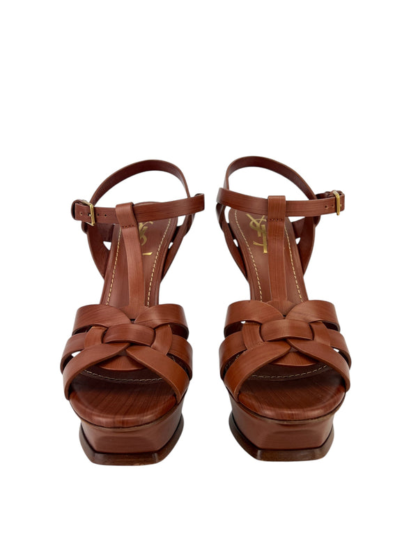 Saint Laurent Tribute 105 Sandal Dark Cuoio Heels 37.5