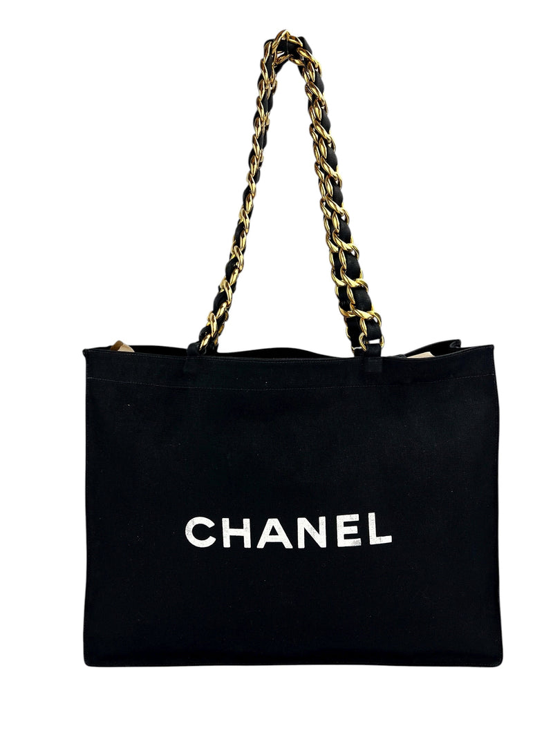 Chanel Black Canvas CC Vintage Chain Tote