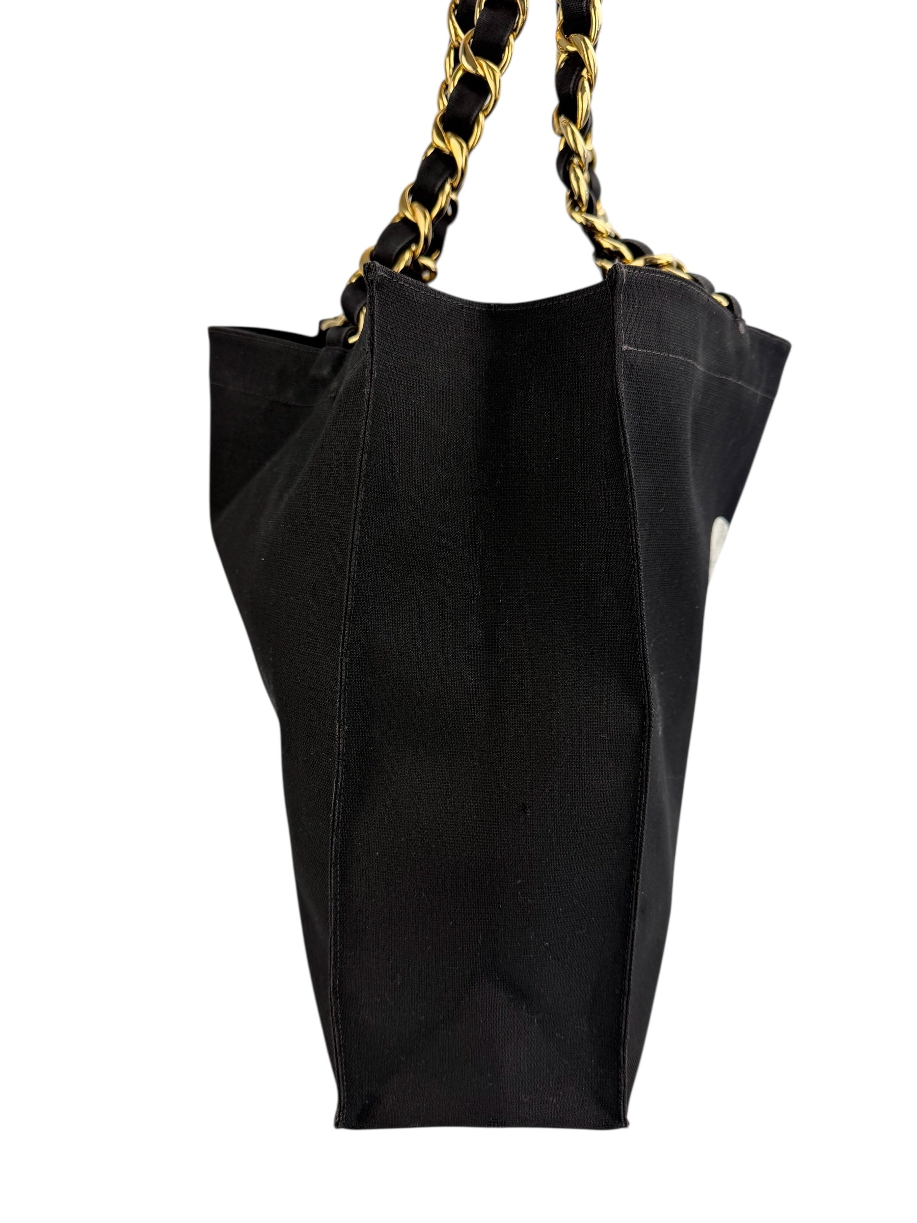 Chanel Black Canvas CC Vintage Chain Tote