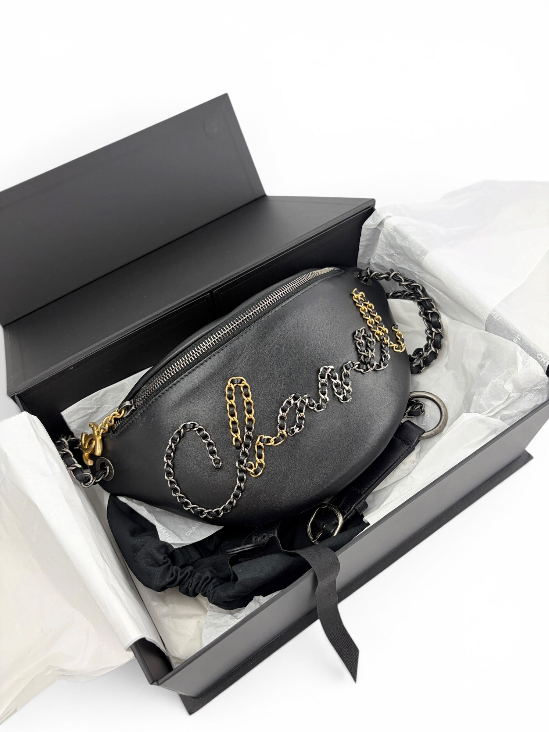 chanel-black-leather-chain-logo-bum-bag--full-set--1