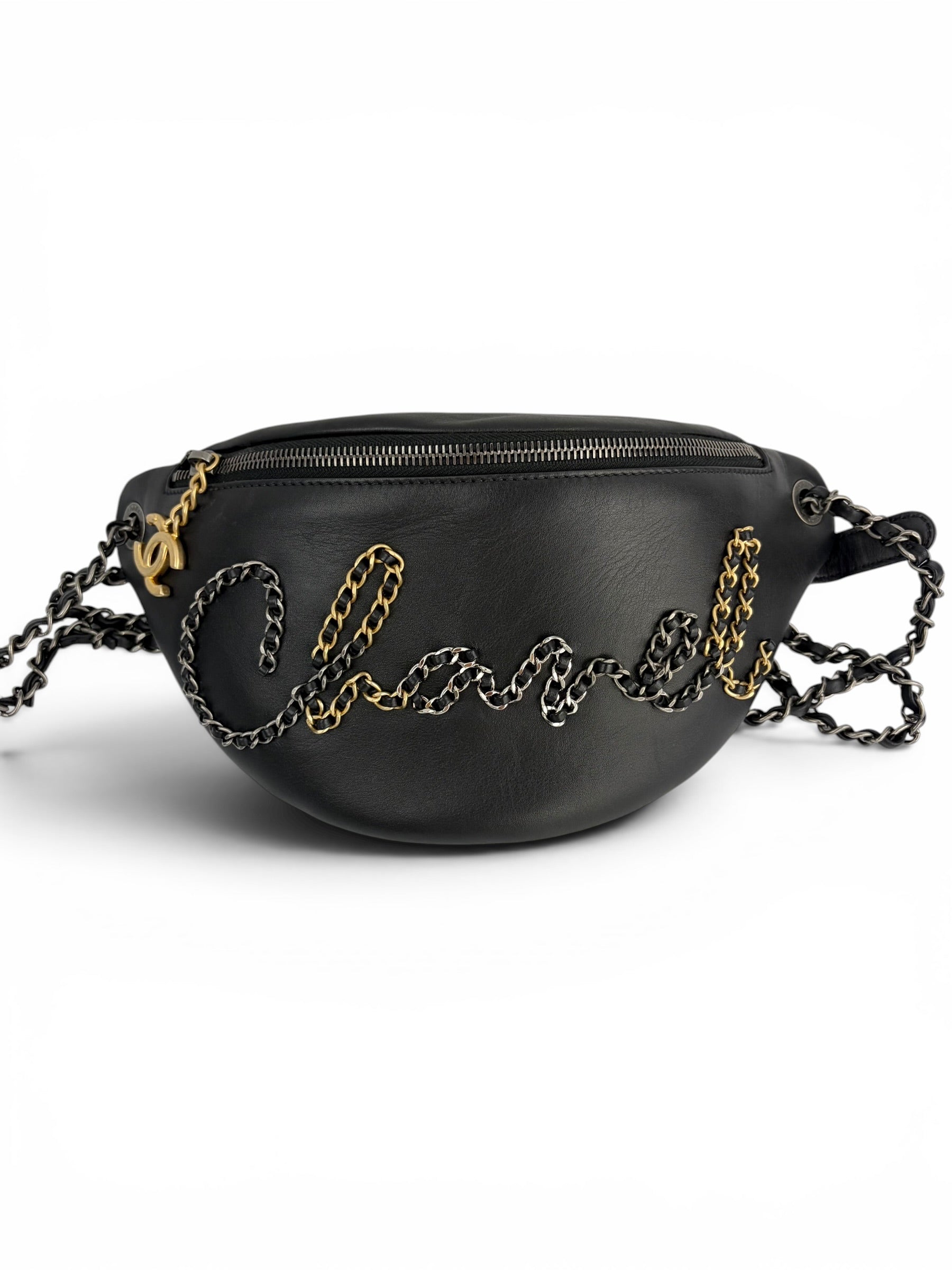 chanel-black-leather-chain-logo-bum-bag--full-set--0