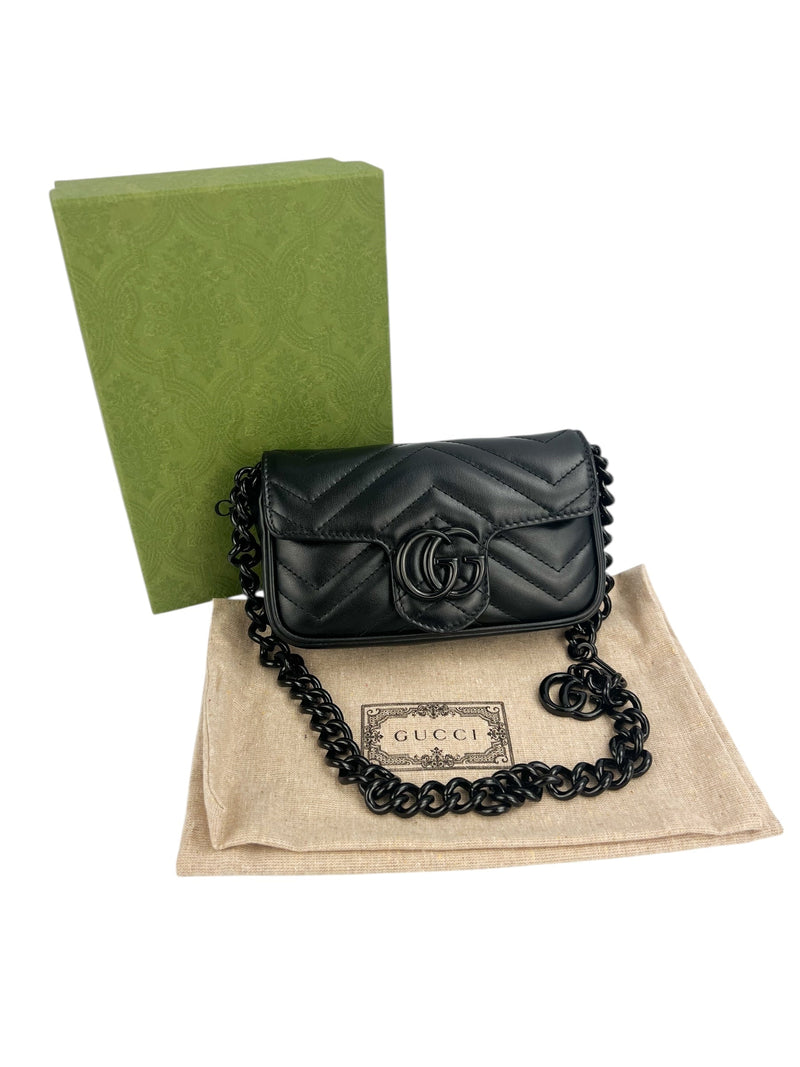 Gucci So Black Marmont Chain Belt Bag in Box