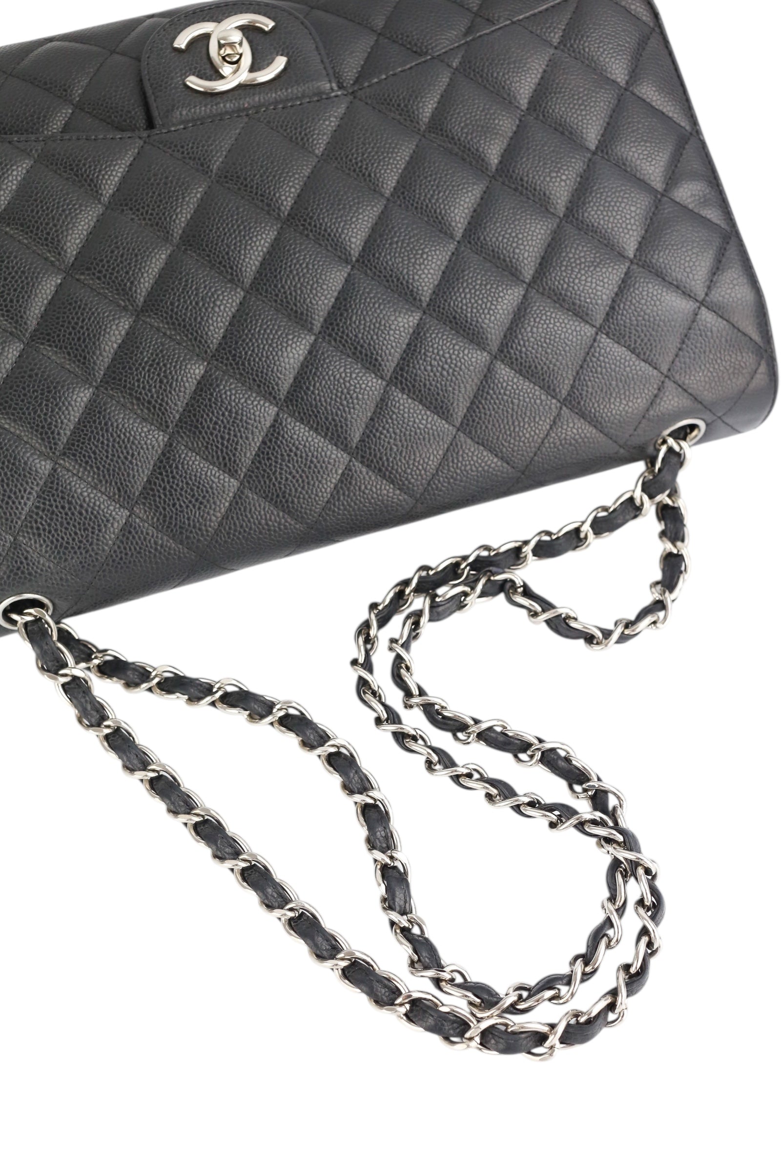Chanel Black Caviar Double Flap Maxi In Box