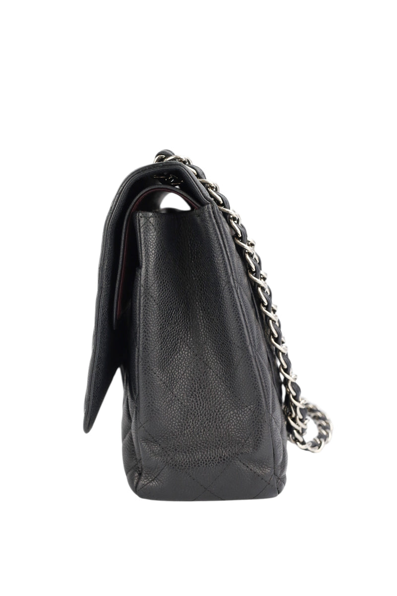 Chanel Black Caviar Double Flap Maxi In Box