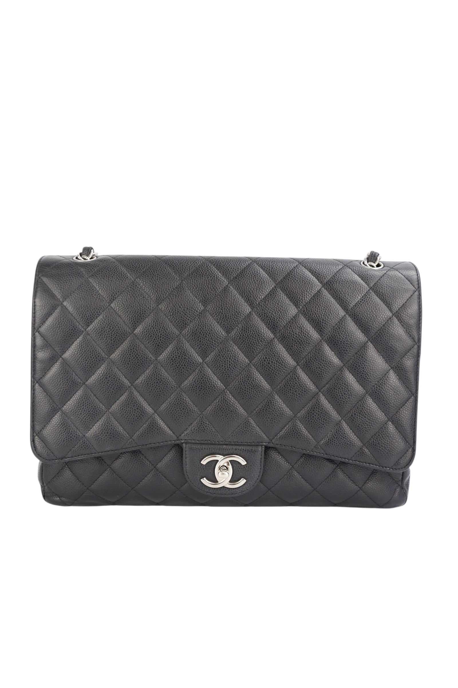 Chanel Black Caviar Double Flap Maxi In Box